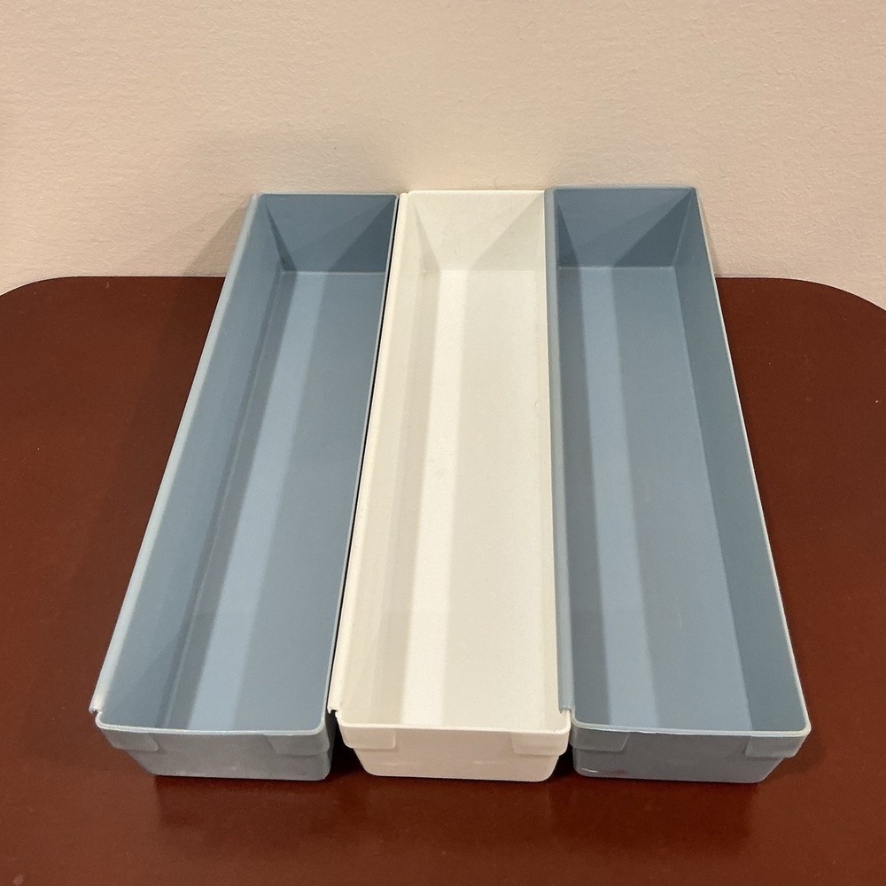 Vintage Rubbermaid Drawer Organizer Set 3 White 2912 Plastic Bins Containers